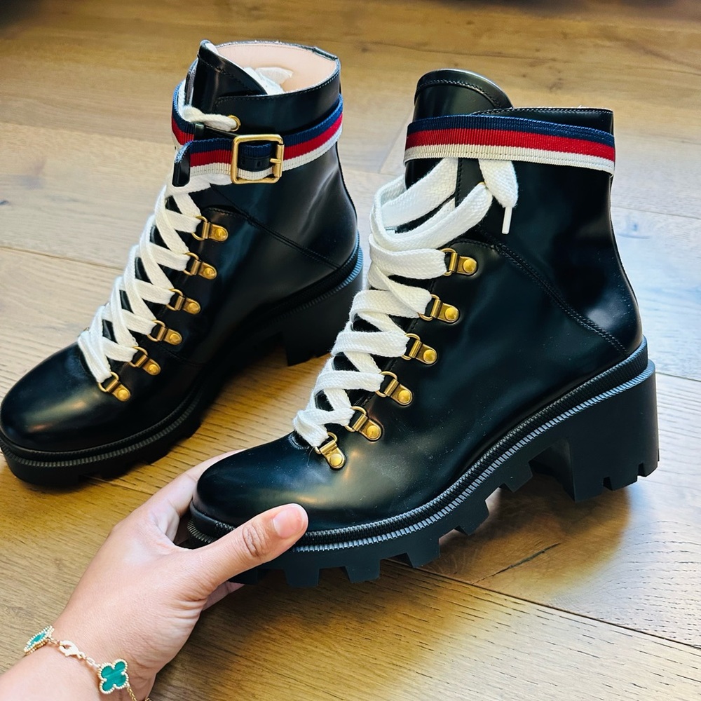 Gucci Sylvie Black Leather Ankle Boots